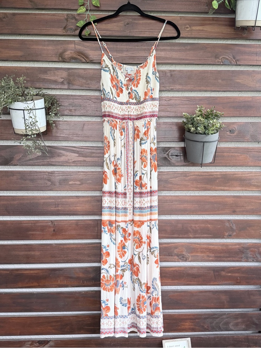 Patrons of Peace XS Floral Boho Maxi Dress Lace Up V Neck Festival Cottagecore
